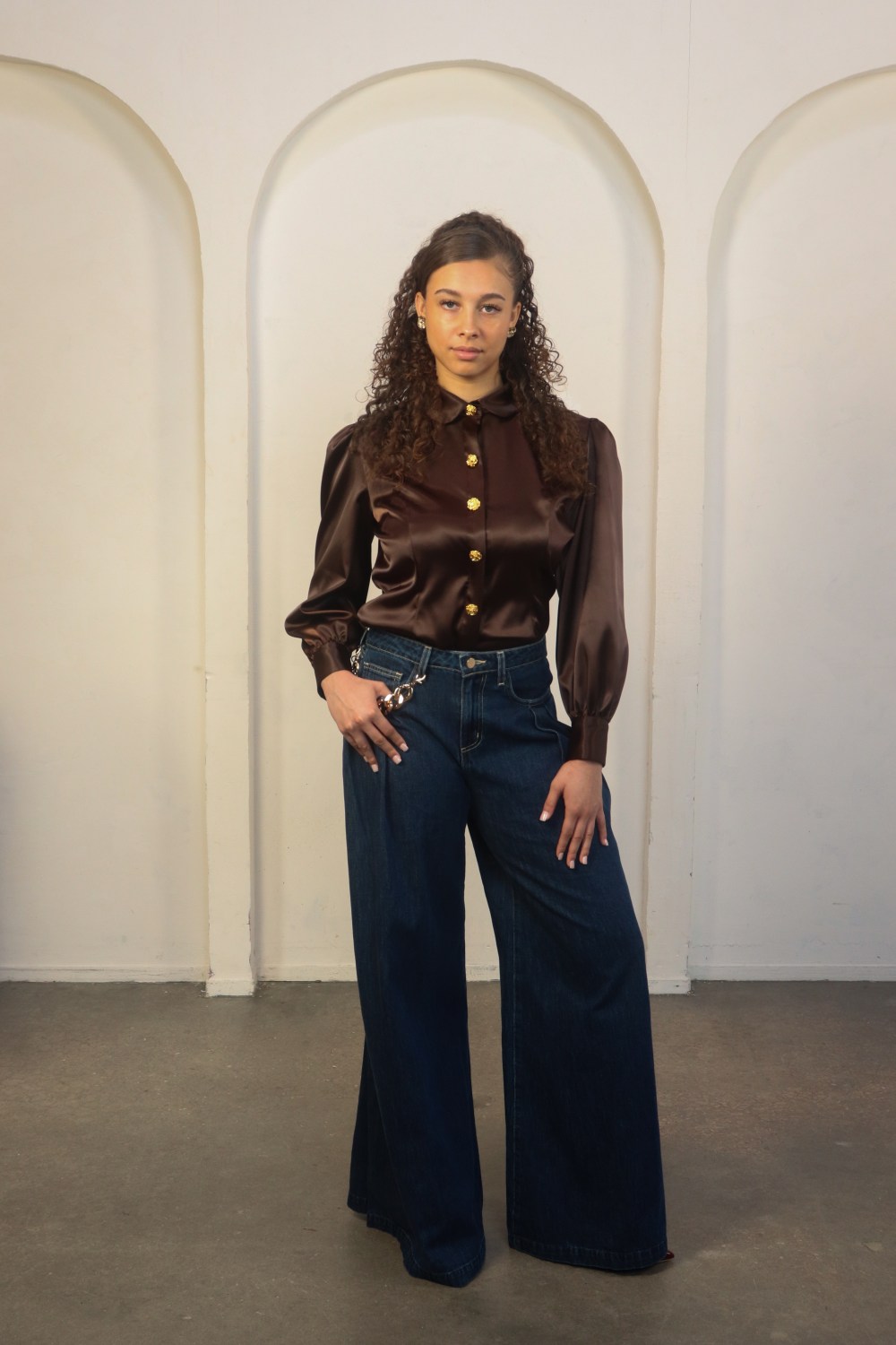 Model wearing the Golden Rose Blouse