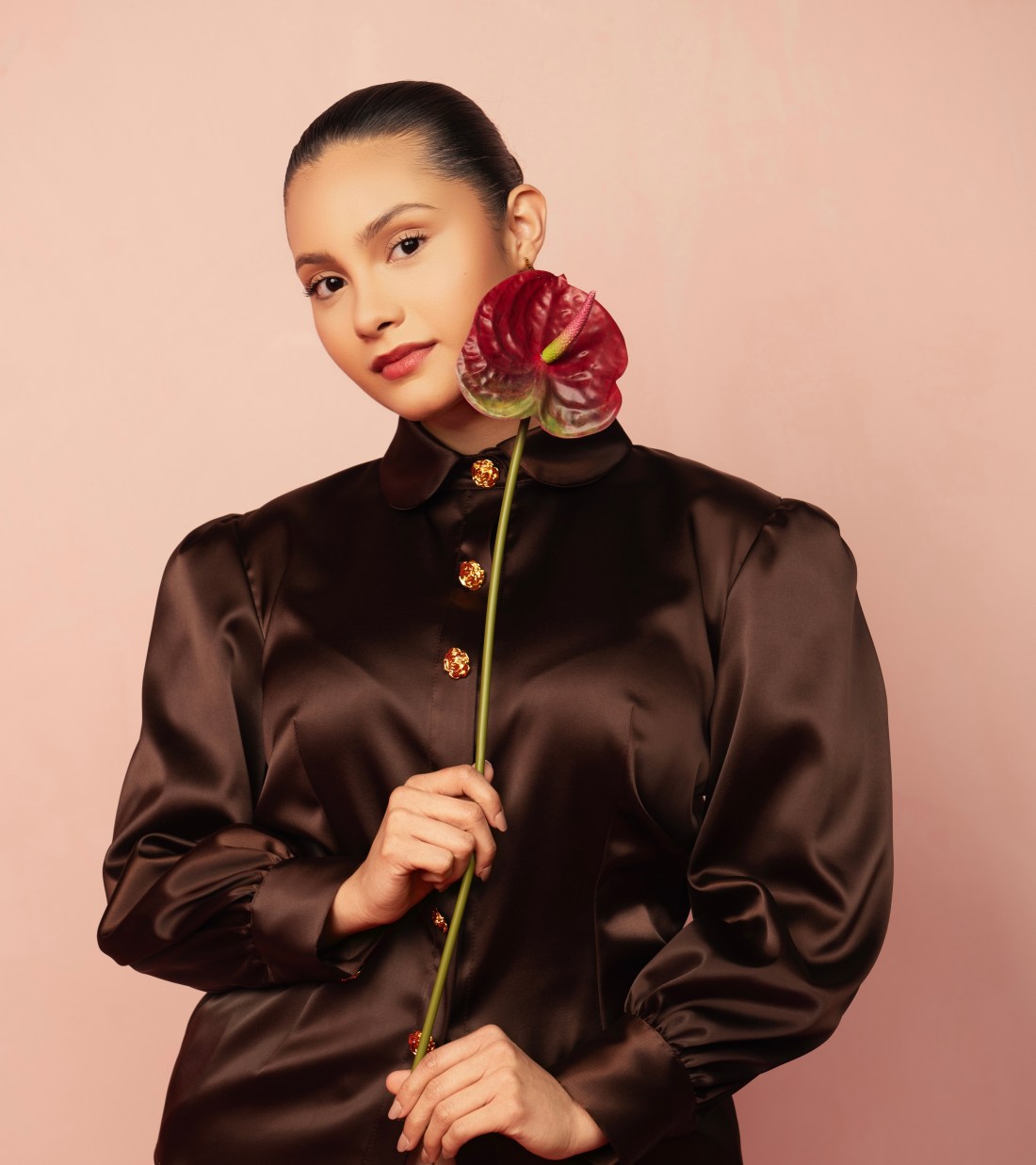 Chapter One’s Golden Rose Blouse with a red rose
